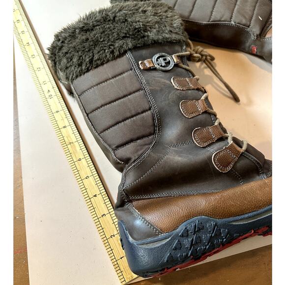 Pajar Phyllis Brown Leather Faux Fur Tall Winter Lace Up Snow Boots Women's 10 - Picture 16 of 16